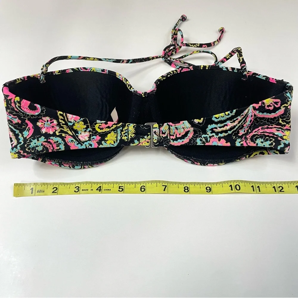 Victorias Secret 34D Flirt Bandeau Bikini Top Floral 3DA Black Pink Blue #1325 - Picture 6 of 12